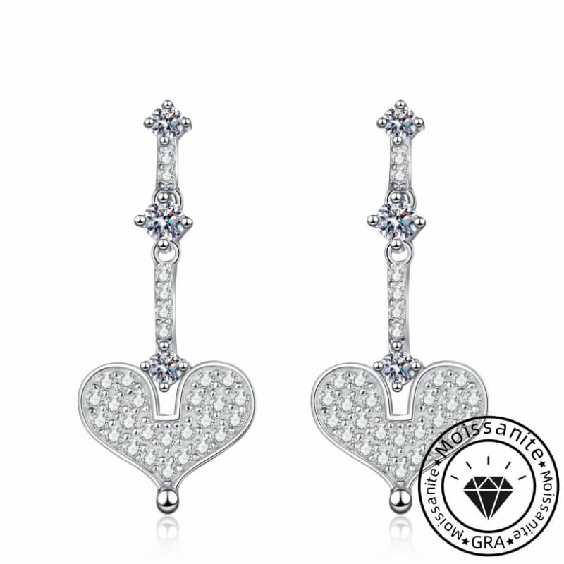 Round Cut White Stone Drop Earrings in White Gold Plating with Moissanite, 925 Sterling Silver