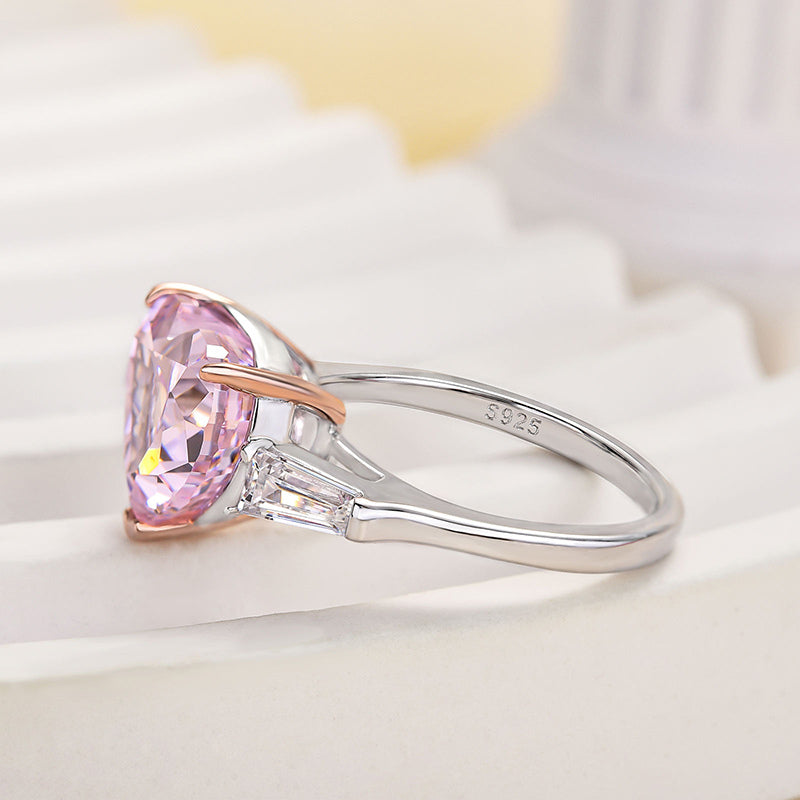 Elegant Three Stone 5.0ct Pink Stone Heart Cut Engagement Ring
