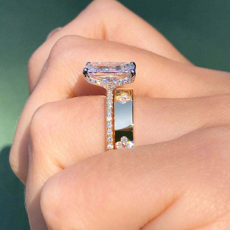 Lustrous Radiant Cut 4.5ct Pave Ring Sets In Sterling Silver