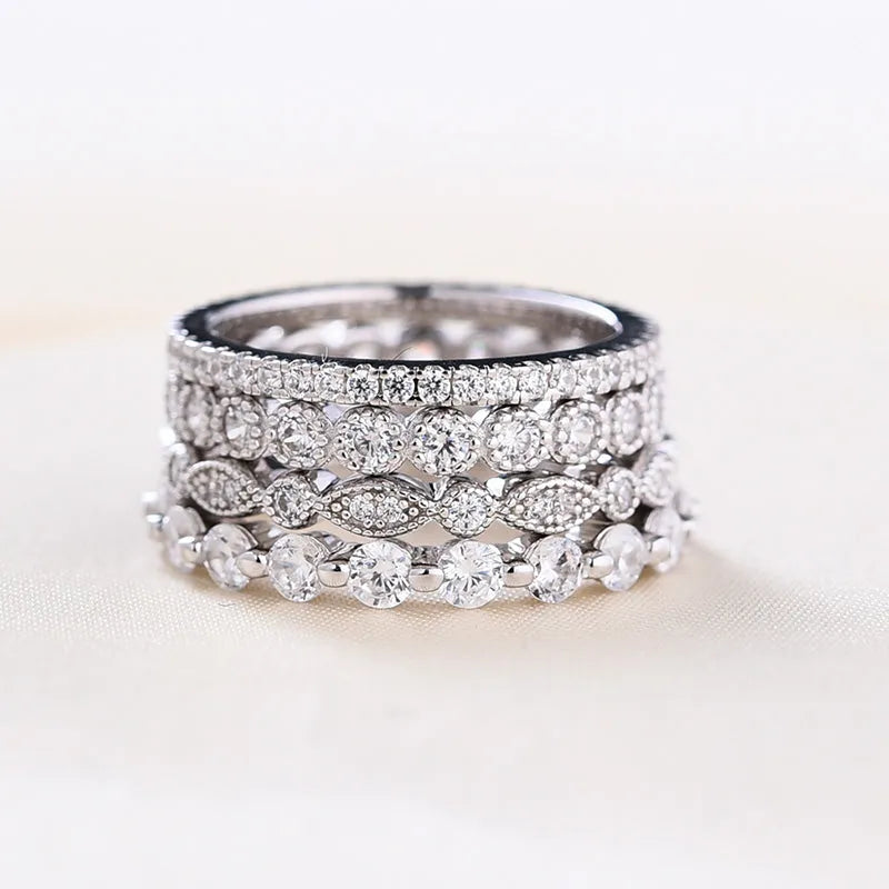 Brilliant Round Cut 2ct 4PC Ring Sets In Sterling Silver