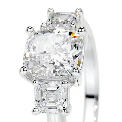 Gauzy Lunara Moissanite 2.0ct Cushion Cut 925 Sterling Silver Three Stone Engagement Ring