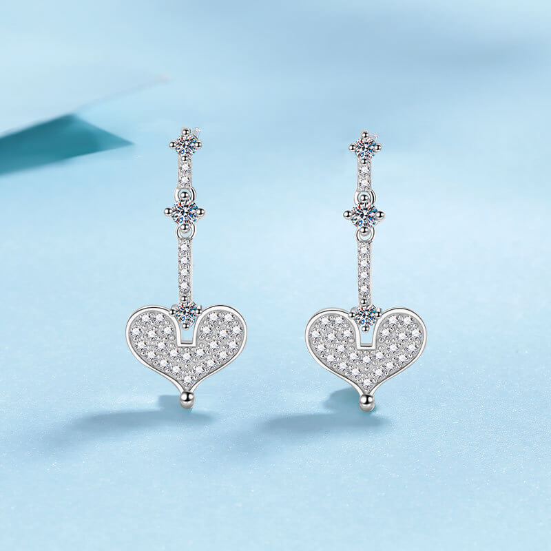 Round Cut White Stone Drop Earrings in White Gold Plating with Moissanite, 925 Sterling Silver