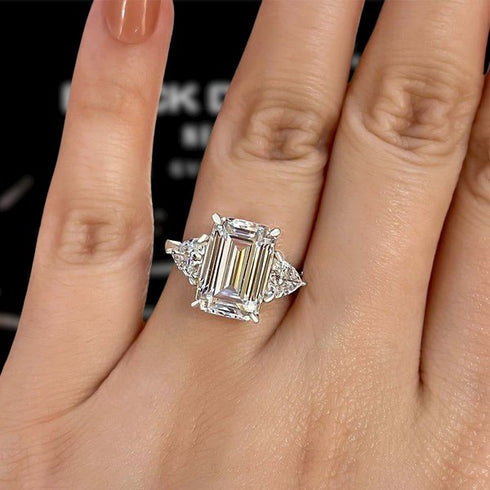 Deluxe Radiant Cut 7.5ct Three Stone Engagement Ring In Sterling Silver