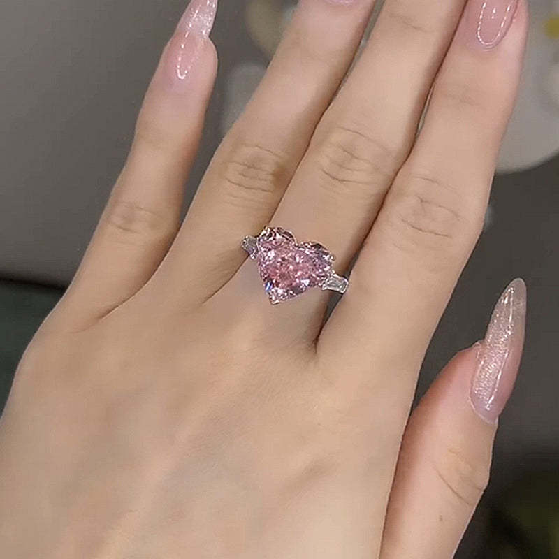 Elegant Three Stone 5.0ct Pink Stone Heart Cut Engagement Ring