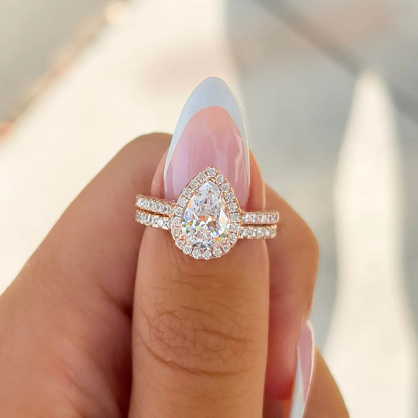 Timeless Pear Cut 1.5ct Pave 925 Sterling Silver Wedding Ring Set