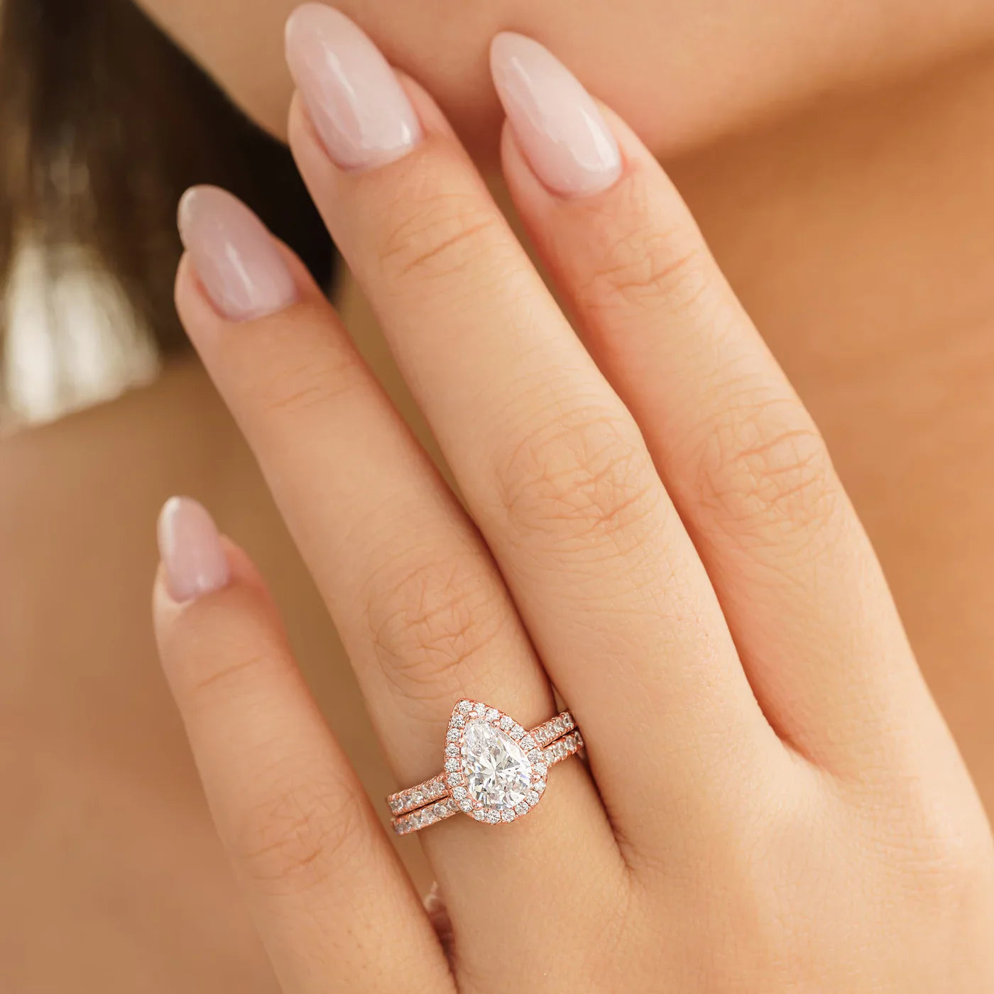 Timeless Pear Cut 1.5ct Pave 925 Sterling Silver Wedding Ring Set