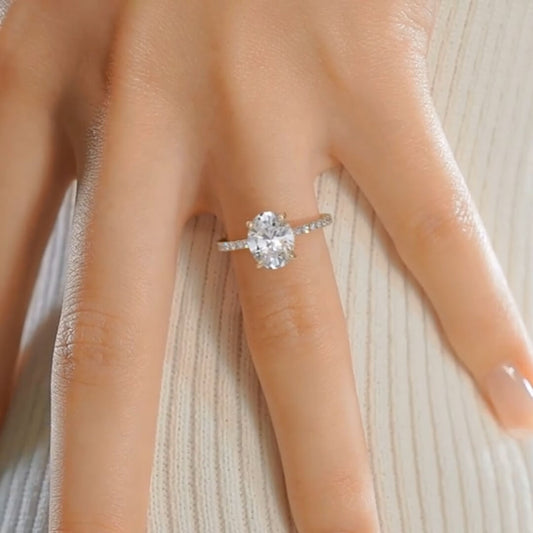 Radiating  Lunara Moissanite 3.0ct Oval Cut 925 Sterling Silver Hidden Halo Engagement Ring