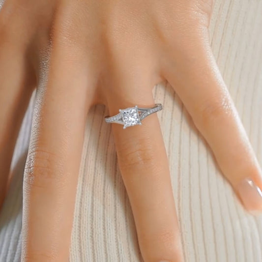 Alluring Lunara Moissanite 2.0ct Princess Cut 925 Sterling Silver Split Shank Engagement Ring