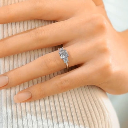 Gauzy Lunara Moissanite 2.0ct Cushion Cut 925 Sterling Silver Three Stone Engagement Ring