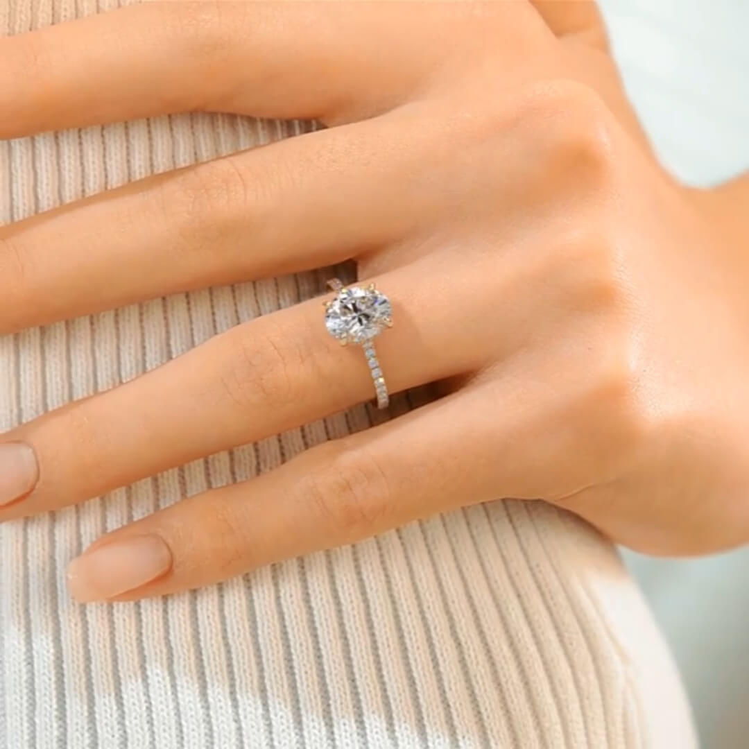 Radiating  Lunara Moissanite 3.0ct Oval Cut 925 Sterling Silver Hidden Halo Engagement Ring