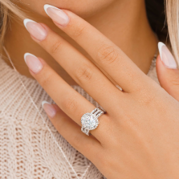 Glistening Oval Cut 3.0ct Halo Design Engagement Ring In Sterling Silver