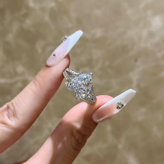 Luxurious 5.0ct Heart Cut Engagement Ring In Sterling Silver