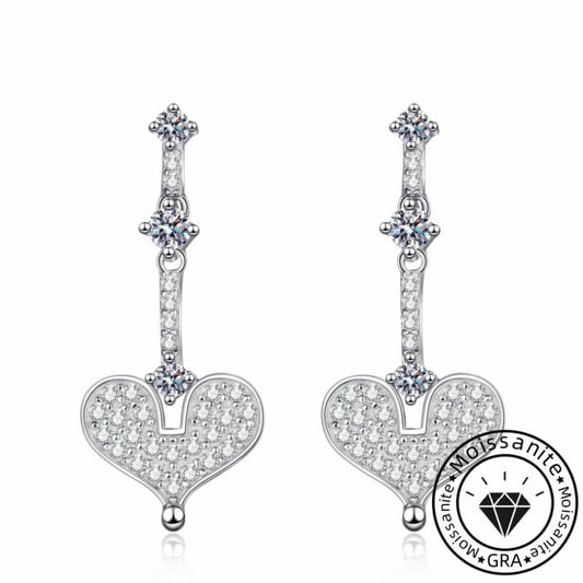 Round Cut White Stone Drop Earrings in White Gold Plating with Moissanite, 925 Sterling Silver