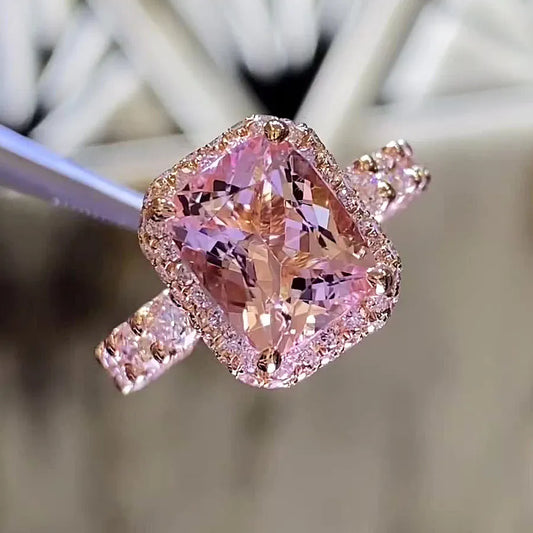 Gorgeous Radiant Cut 3.0ct Morganite Stone Pave Engagement Ring In Sterling Silver