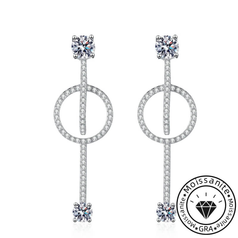 Round Cut White Stone Hoop Earrings in White Gold Plating with Moissanite, 925 Sterling Silver