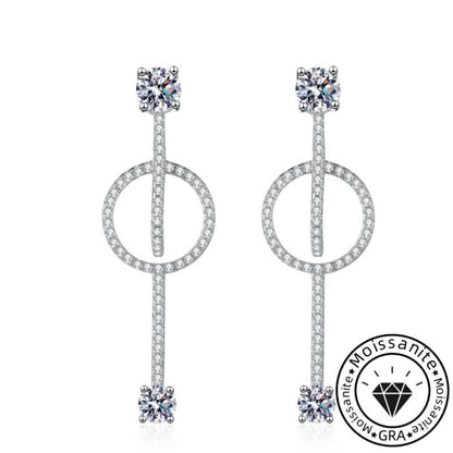 Round Cut White Stone Hoop Earrings in White Gold Plating with Moissanite, 925 Sterling Silver