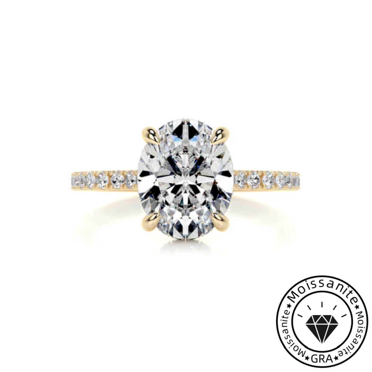 Radiating  Lunara Moissanite 3.0ct Oval Cut 925 Sterling Silver Hidden Halo Engagement Ring