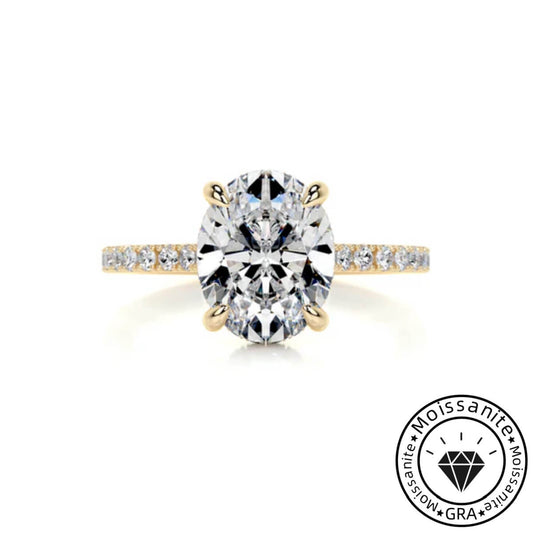 Radiating  Lunara Moissanite 3.0ct Oval Cut 925 Sterling Silver Hidden Halo Engagement Ring