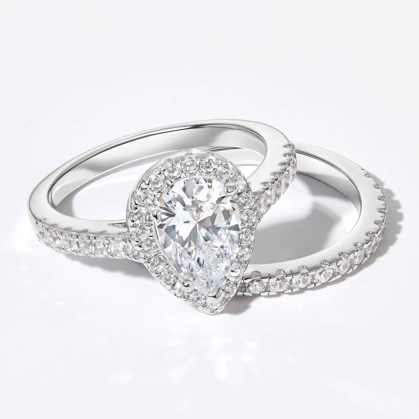Timeless Pear Cut 1.5ct Pave 925 Sterling Silver Wedding Ring Set