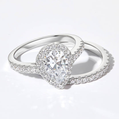 Timeless Pear Cut 1.5ct Pave 925 Sterling Silver Wedding Ring Set