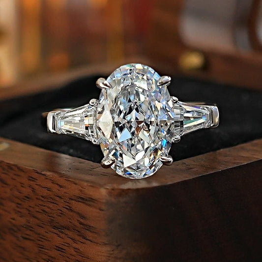 Delicate Three Stone Oval Cut 3.5ct Engagement Ring In Sterling Silver