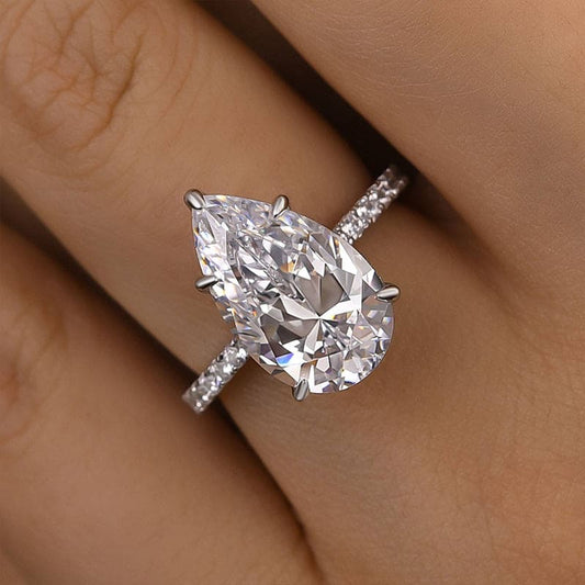Hidden Halo Pear Cut 4.5ct Engagement Ring In Sterling Silver