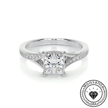 Alluring Lunara Moissanite 2.0ct Princess Cut 925 Sterling Silver Split Shank Engagement Ring