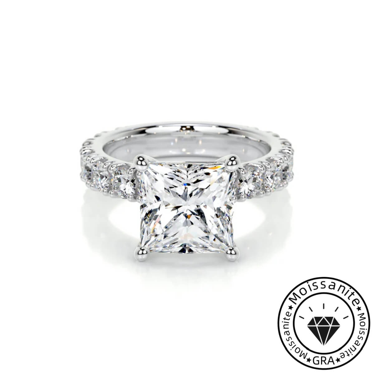 Sumptuous Lunara Moissanite 3.0ct Princess Cut 925 Sterling Silver Pave Engagement Ring