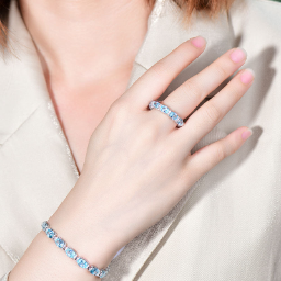 Lunara X Lustrous Oval Cut Aquamarine Blue Wedding Ring In 925 Sterling Silver