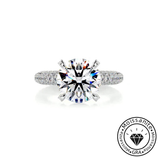 Gleaming Lunara Moissanite 3.0ct Round Cut 925 Sterling Silver Pave Engagement Ring