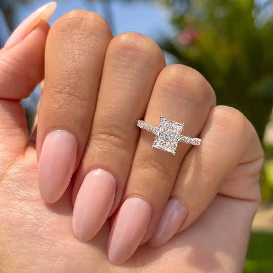 Regal Radiant cut 4.0ct Hidden Halo Engagement Ring In Sterling Silver