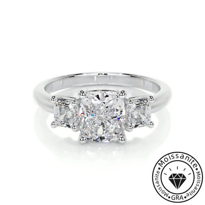 Gauzy Lunara Moissanite 2.0ct Cushion Cut 925 Sterling Silver Three Stone Engagement Ring
