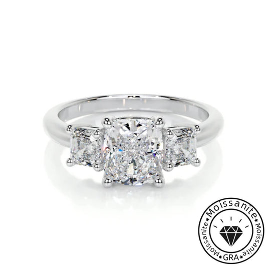 Gauzy Lunara Moissanite 2.0ct Cushion Cut 925 Sterling Silver Three Stone Engagement Ring