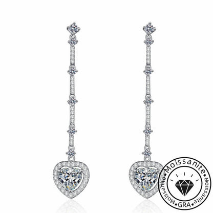Heart Cut Moissanite Drop Earrings in White Gold Plating, 925 Sterling Silver