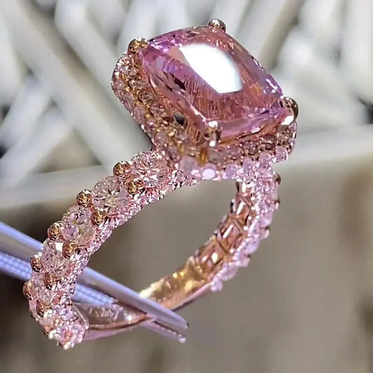 Gorgeous Radiant Cut 3.0ct Morganite Stone Pave Engagement Ring In Sterling Silver