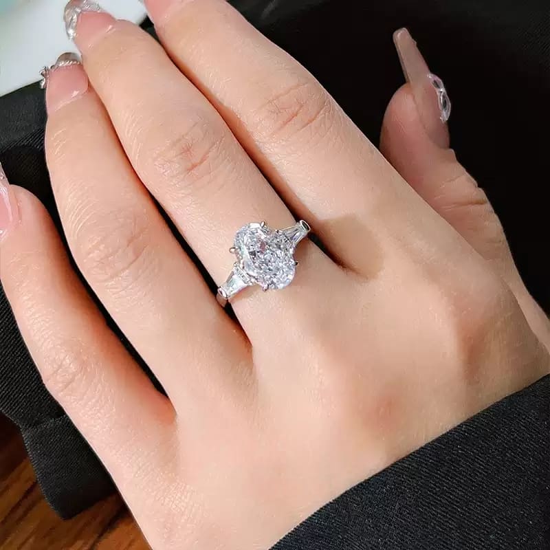 Delicate Three Stone Oval Cut 3.5ct Engagement Ring In Sterling Silver