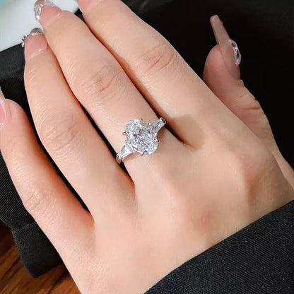 Delicate Three Stone Oval Cut 3.5ct Engagement Ring In Sterling Silver