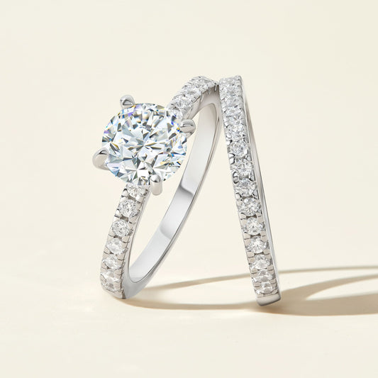 Resplendent Round Cut 1.2ct Pave 925 Sterling Silver Wedding Ring Set