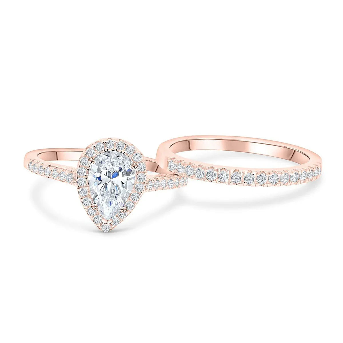 Timeless Pear Cut 1.5ct Pave 925 Sterling Silver Wedding Ring Set