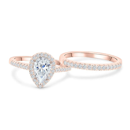 Timeless Pear Cut 1.5ct Pave 925 Sterling Silver Wedding Ring Set