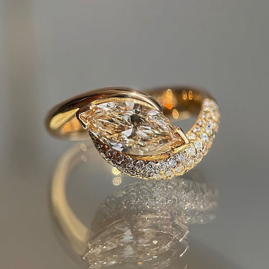 Opulent Pave Twist Design Marquise Cut 3.0ct Engagement Ring In Sterling Silver