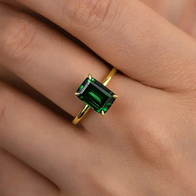Glamorous 3.0ct Emerald Cut Engagement Ring In Sterling Silver