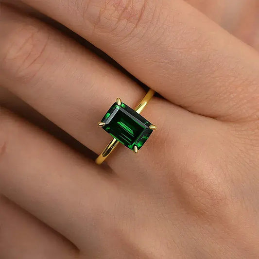 Glamorous 3.0ct Emerald Cut Engagement Ring In Sterling Silver
