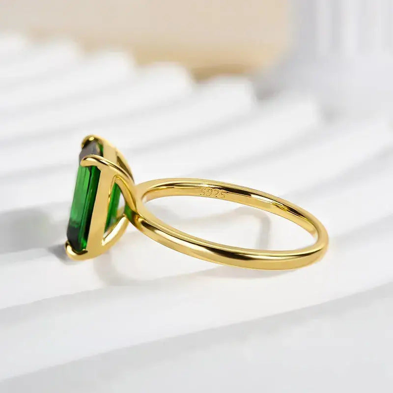 Glamorous 3.0ct Emerald Cut Engagement Ring In Sterling Silver