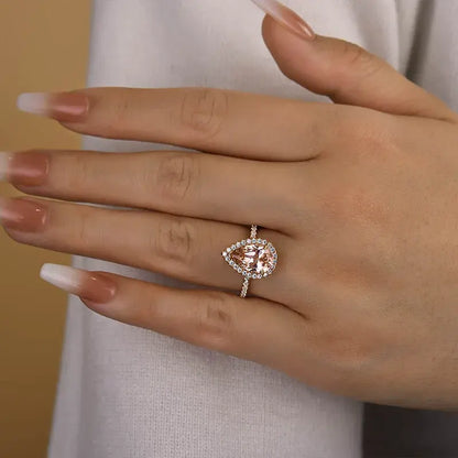 Brillian Halo 3.0ct Pear Cut Synthetic Morganite Engagement Ring