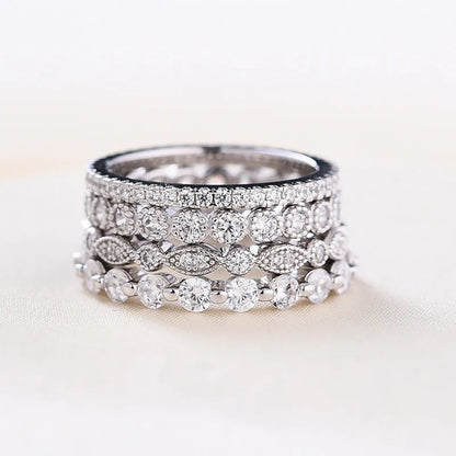 Brilliant Round Cut 2ct 4PC Ring Sets In Sterling Silver