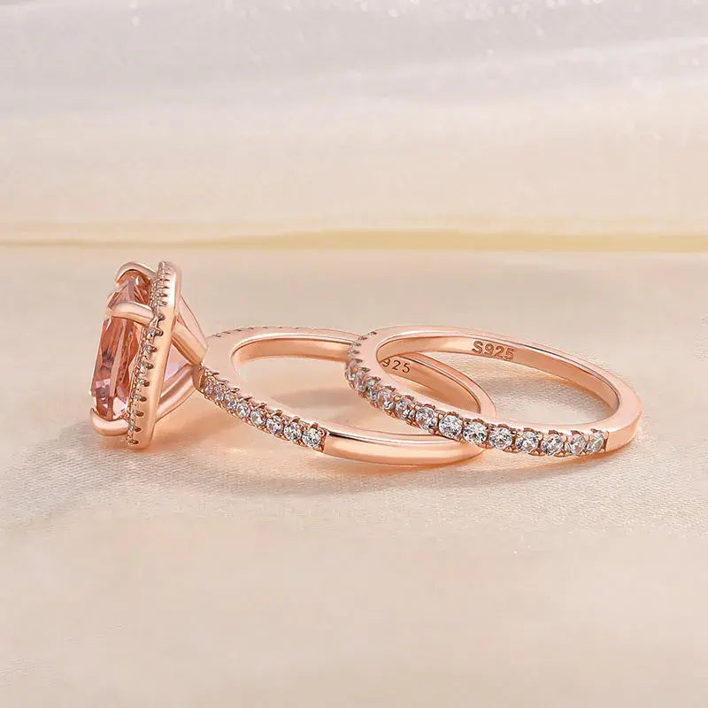 Luxurious Morganite 4.0ct Cushion Cut Wedding Ring Set In Sterling Silver