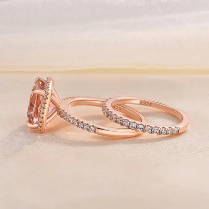Luxurious Morganite 4.0ct Cushion Cut Wedding Ring Set In Sterling Silver