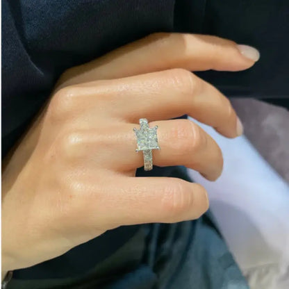 Sumptuous Lunara Moissanite 3.0ct Princess Cut 925 Sterling Silver Pave Engagement Ring