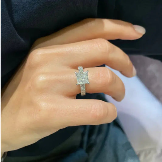 Sumptuous Lunara Moissanite 3.0ct Princess Cut 925 Sterling Silver Pave Engagement Ring